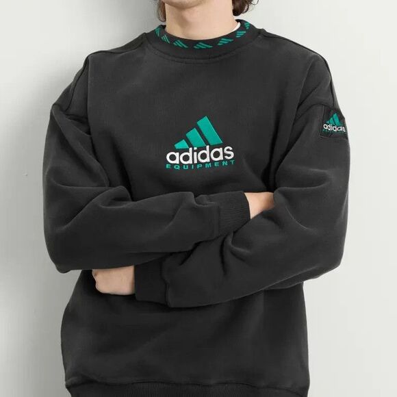 adidas Originals Retro 90s EQT Equipment Logo Sweatshirt Black Crewneck Size M - Picture 4 of 10